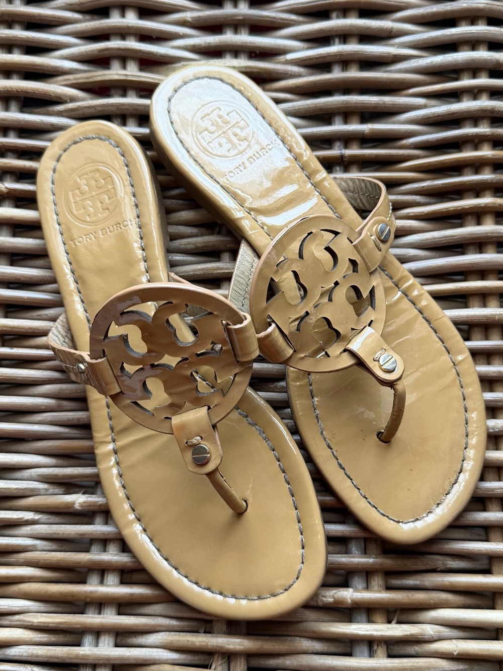 Tory Burch Miller Sandals Size Sz 7.5 Beige Comfort Shoes